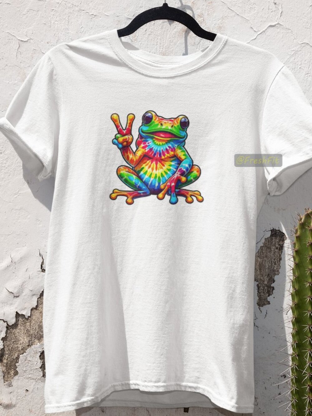 🆕Tie Dye Peace Frog White T-Shirt Graphic Tee